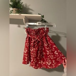 red floral skirt with tie